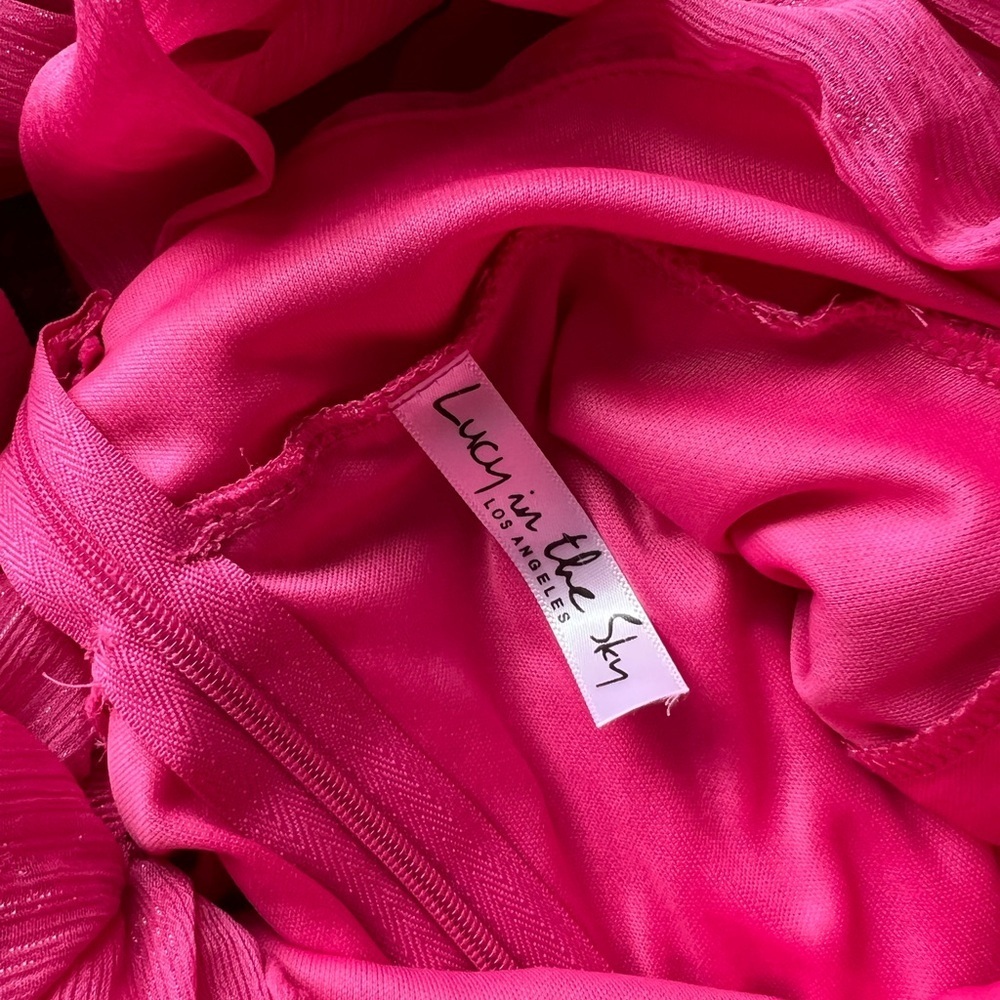 Lucy In The Sky Hot Pink Glitter Tie Back Mini Dress - Picture 2 of 4
